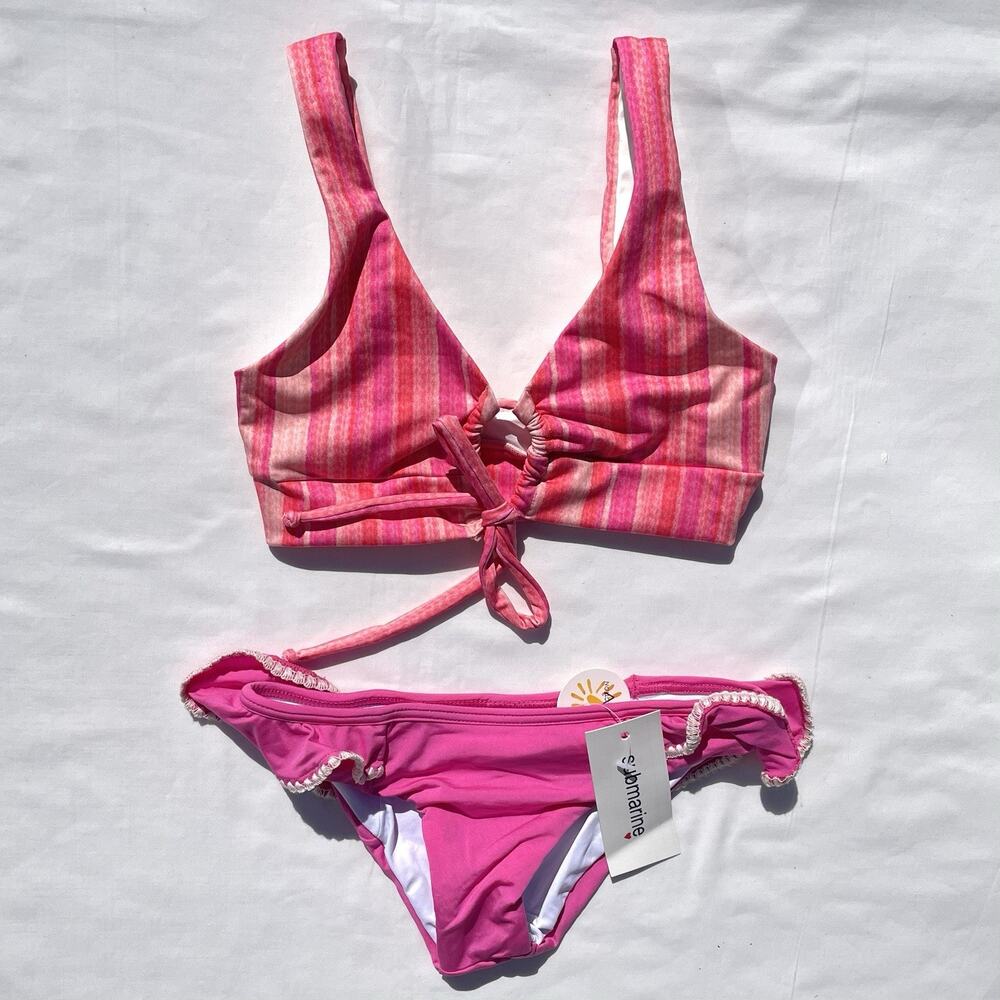 Submarine Designer 2 Piece Bikini Swimsuit Set Little Girls 4 Retro Ruffle Pink